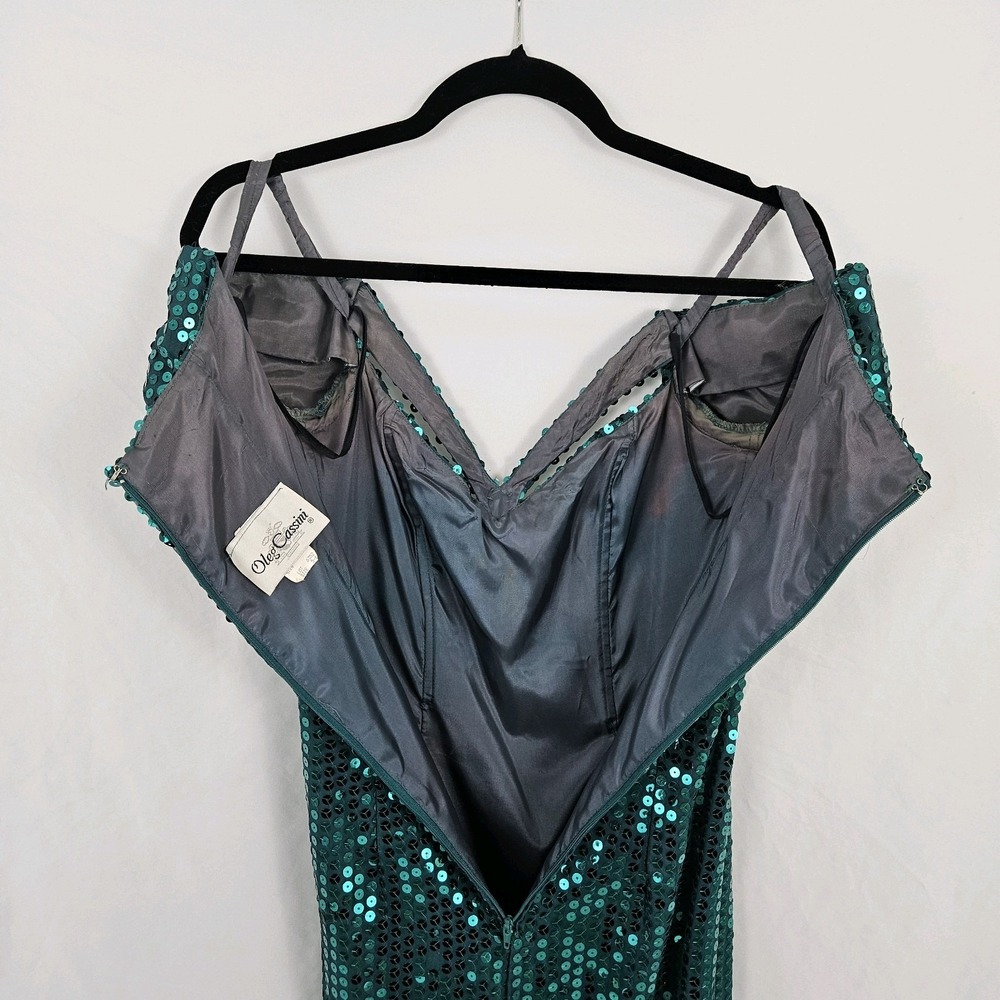 Oleg Cassini Evening Gown Emerald Green Sequin Size 5/6 Prom Dress Off Shoulder - Picture 9 of 12